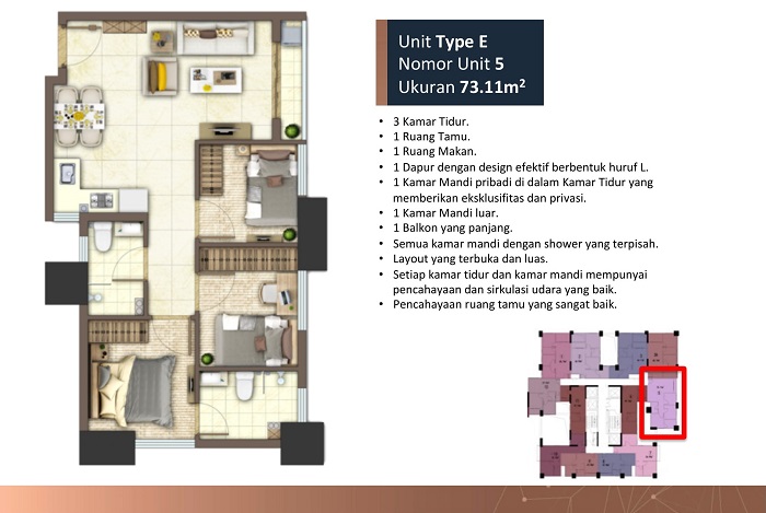 tower B unit E Meikarta 3 kamar tidur