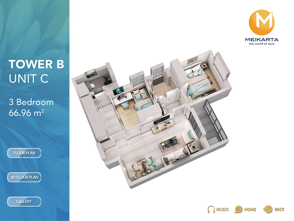 detail apartemen ruangan tower b unit C 3 br