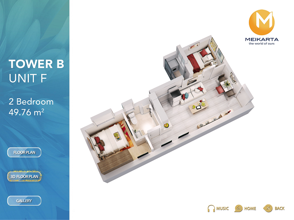 detail ruangan tower b unit f dan g 2 br