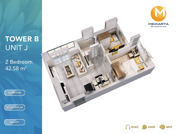 detail apartemen ruangan tower b unit J dan K 2 br