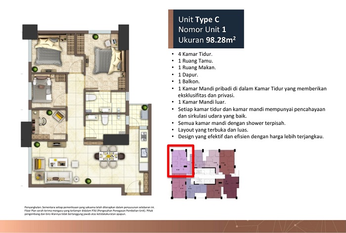 floorplan tower a unit c 4 bedroom