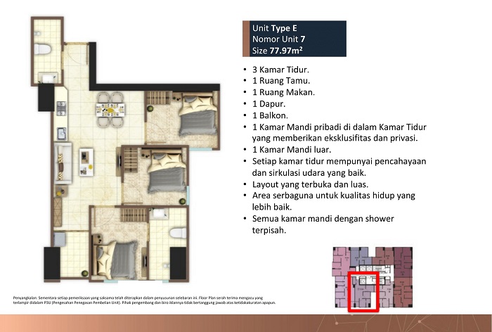 unit 3 kamar tidur di tower C Meikarta