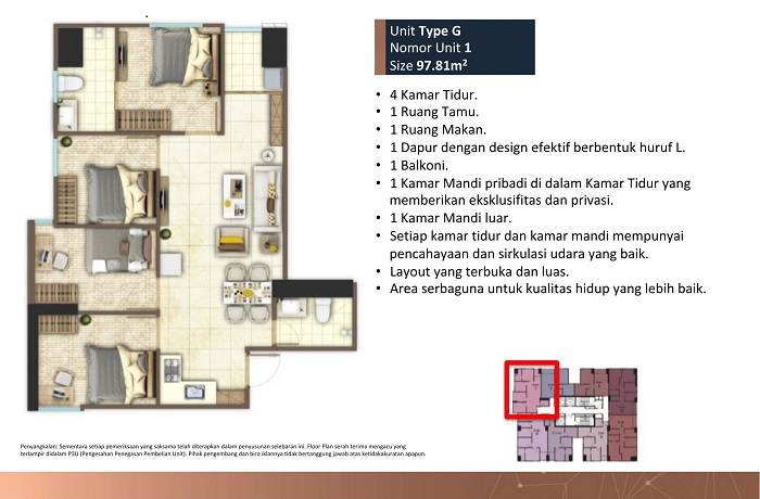 tipe 4 kamar tidur meikarta tower C unit G