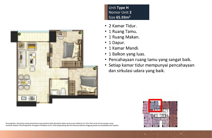 tipe H tower C Meikarta 2 kamar tidur
