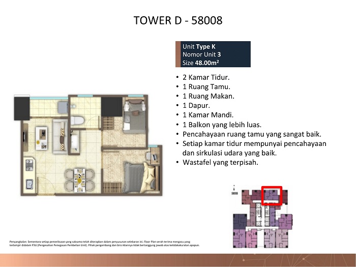 apartement meikarta 2 kamar tidur