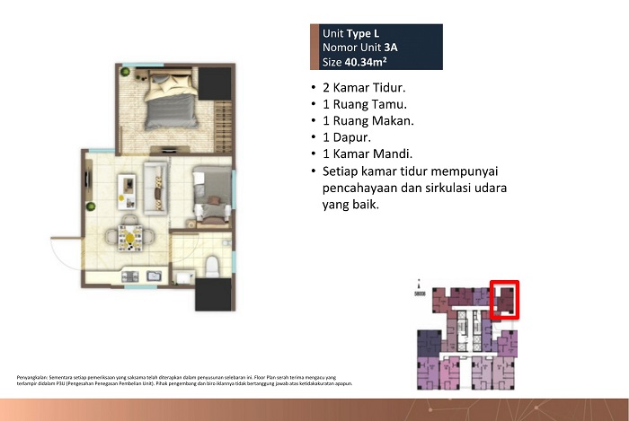 2 kamar tidur unit I tower D